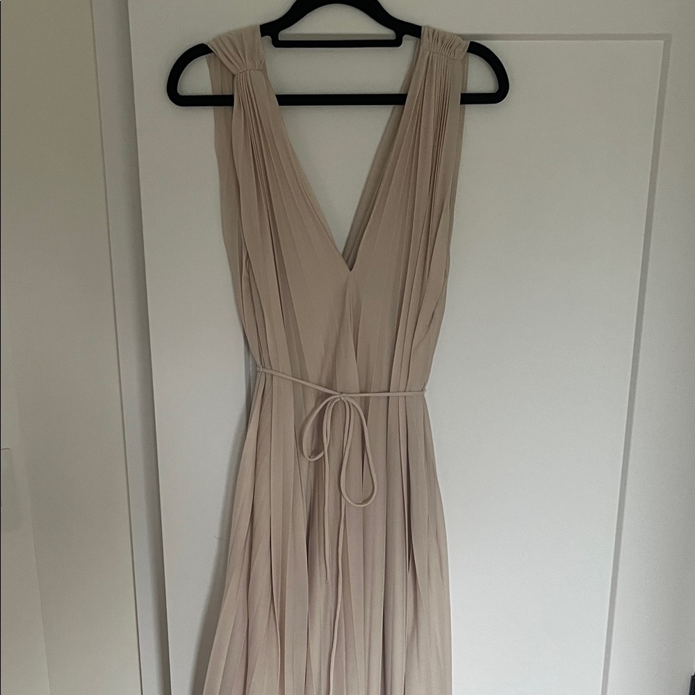 Beige long pleated maxi dress